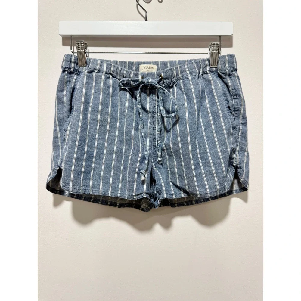 J.Crew Womens Blue White Striped 100% Cotton Drawstring Pull On Shorts XS